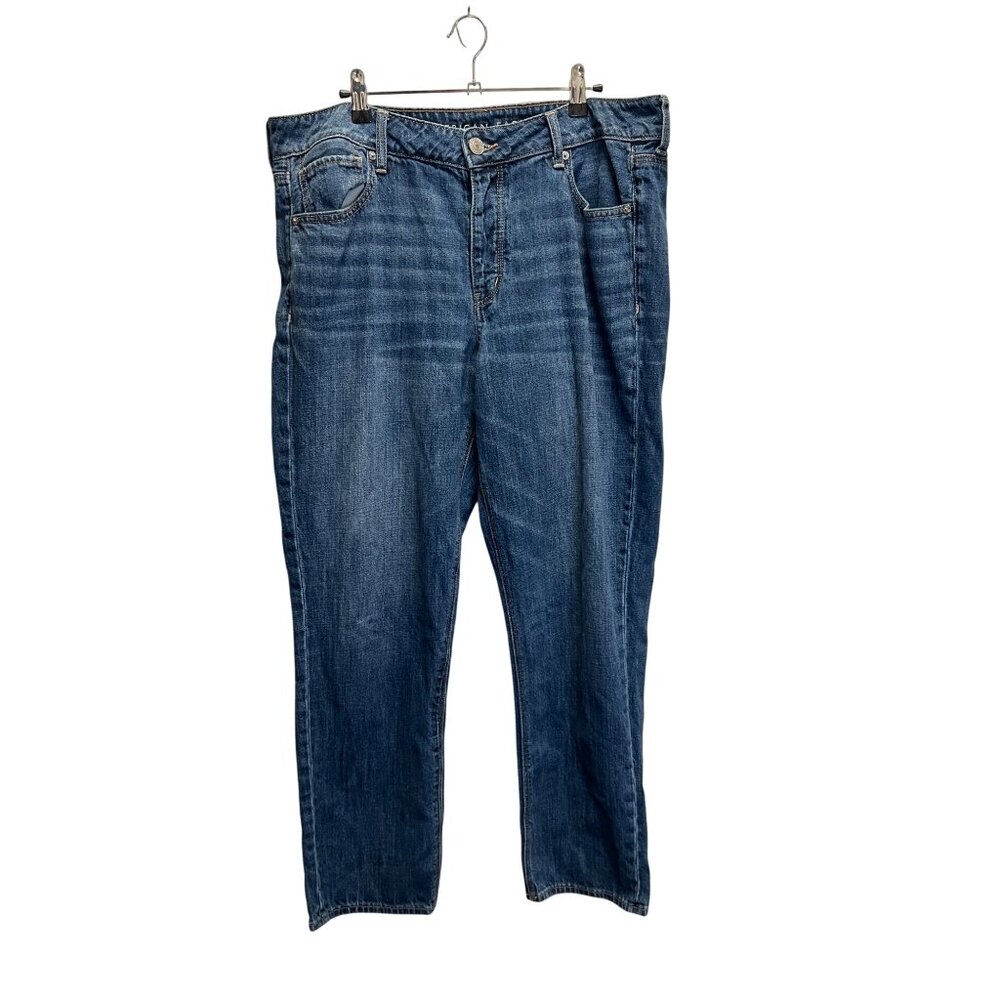 American Eagle Tomgirl Jeans Size 16 Long Mid-Rise Relaxed Fit Distressed Look B